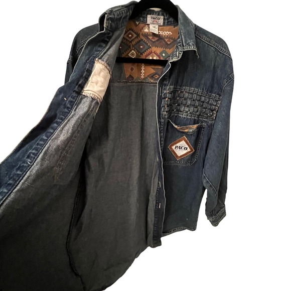 PACO Vintage 90's Jeans Denim Shirt Western Aztec LinedMens Medium - Picture 3 of 10
